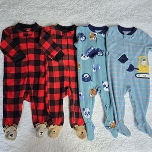 Carter's Fleece Footed Sleeper Pajamas Footies Buffalo Check Bear Construction
